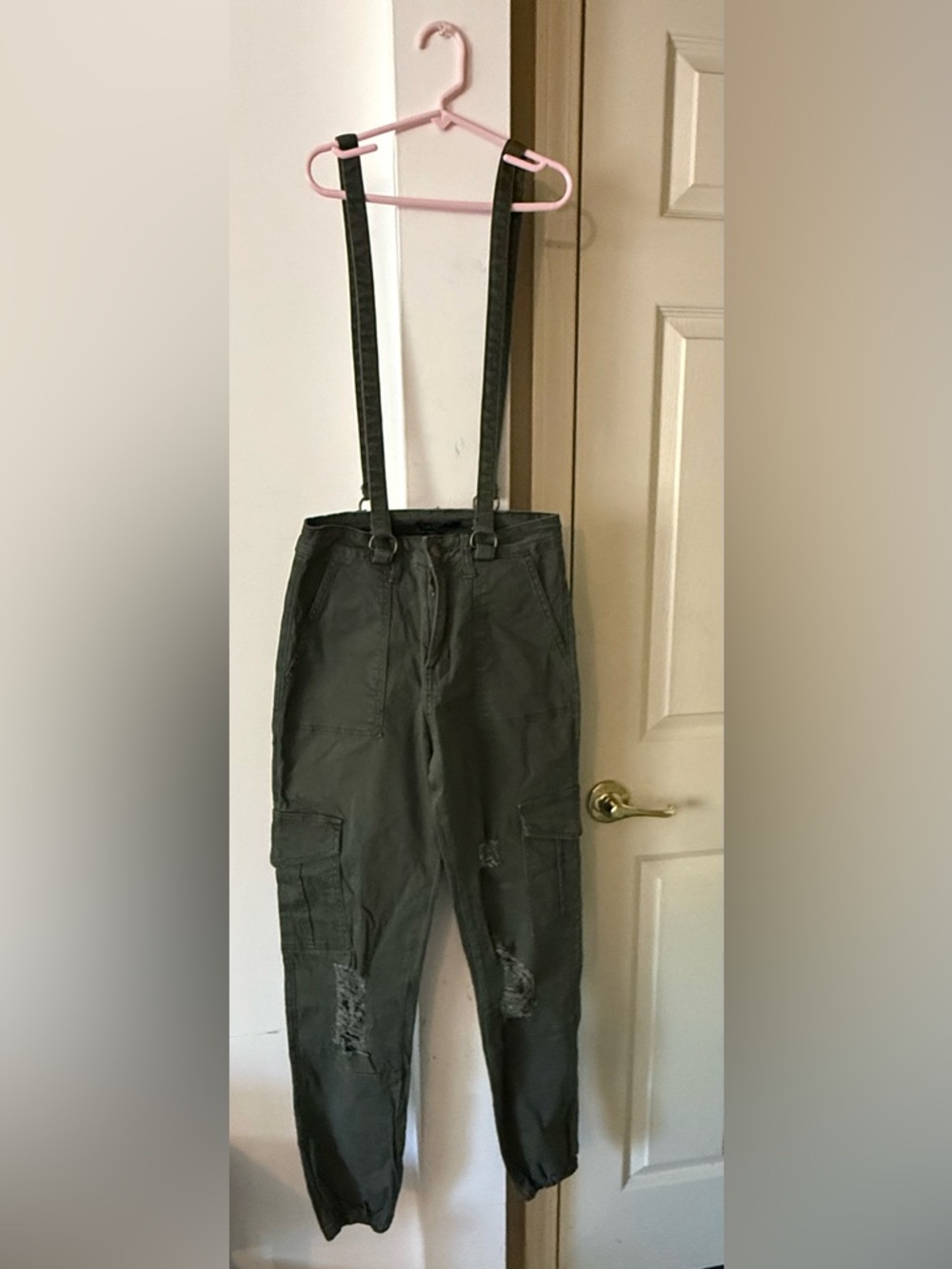 American Bazi Dark Olive Cargo Pants with Suspenders